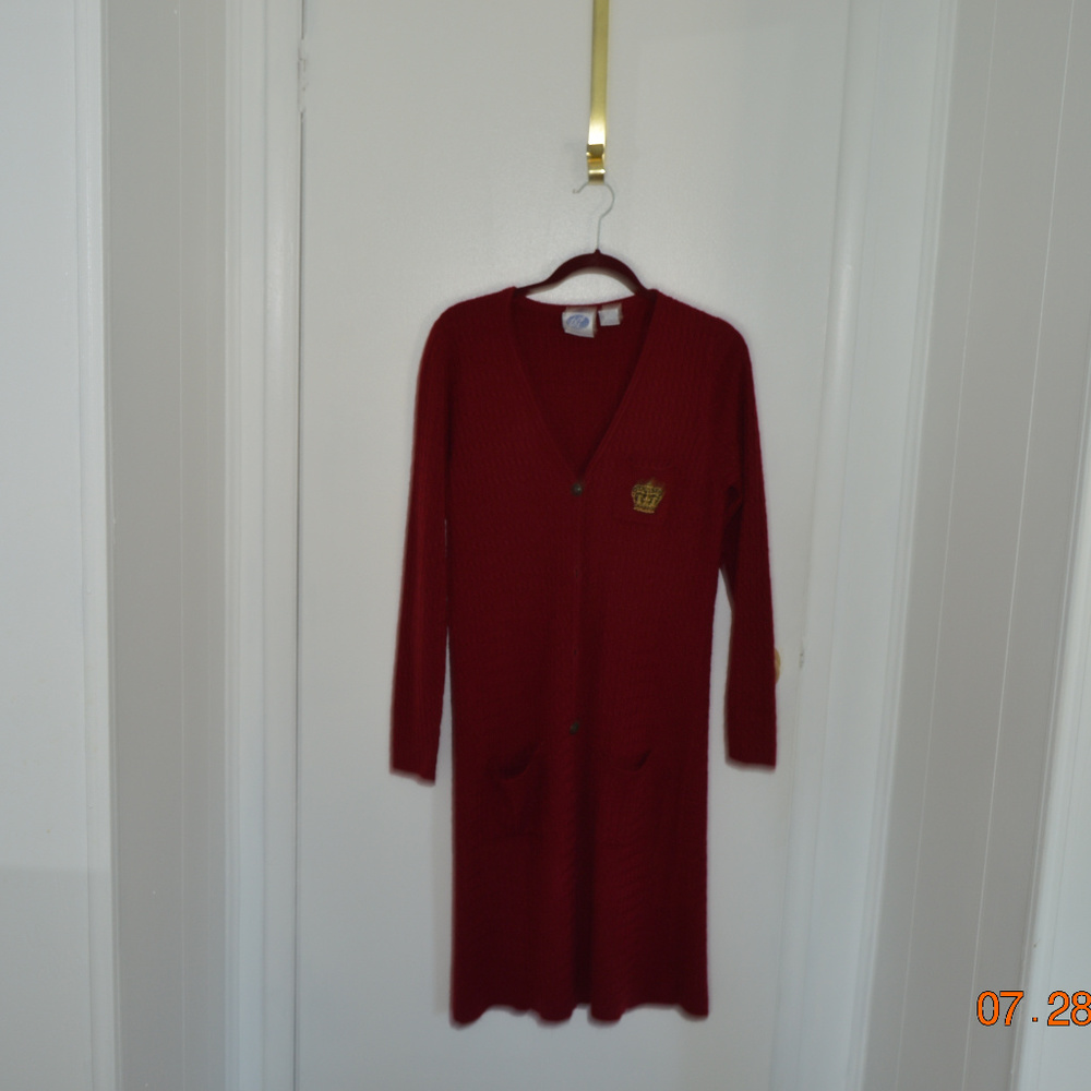 DIANE GILMAN WOMENS MAROON LONG CARDIGAN size s